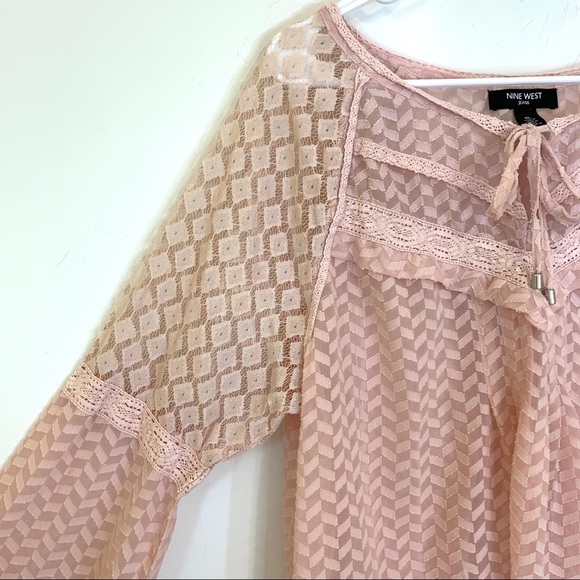 Nine West Sheer Chevron Lace Pink Boho Top - Picture 4 of 11